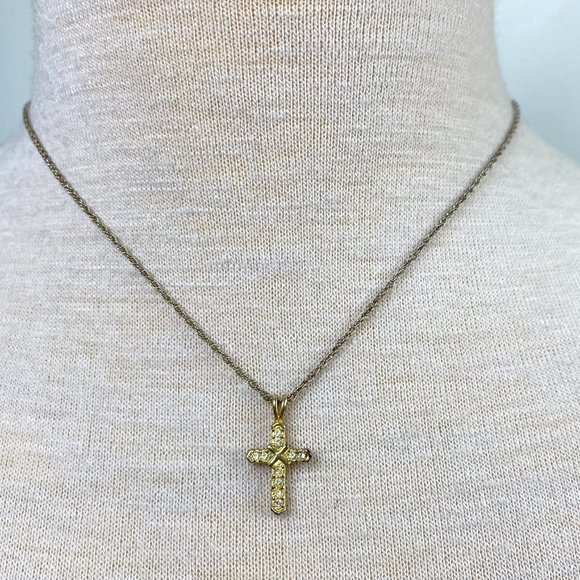 Jewelry Gold Tone Rhinestone Petite Cross Pendant Necklace Poshmark